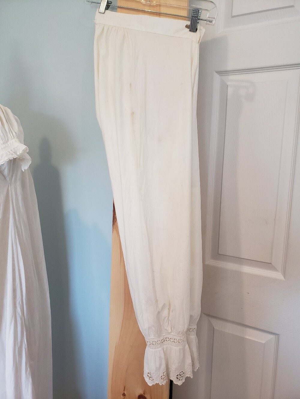 1800's White Cotton Lace-Trim Pantaloon Bloomers, XS